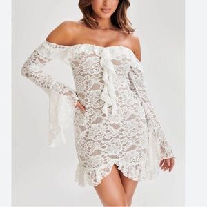 Meshki White Lace Off-Shoulder Dress